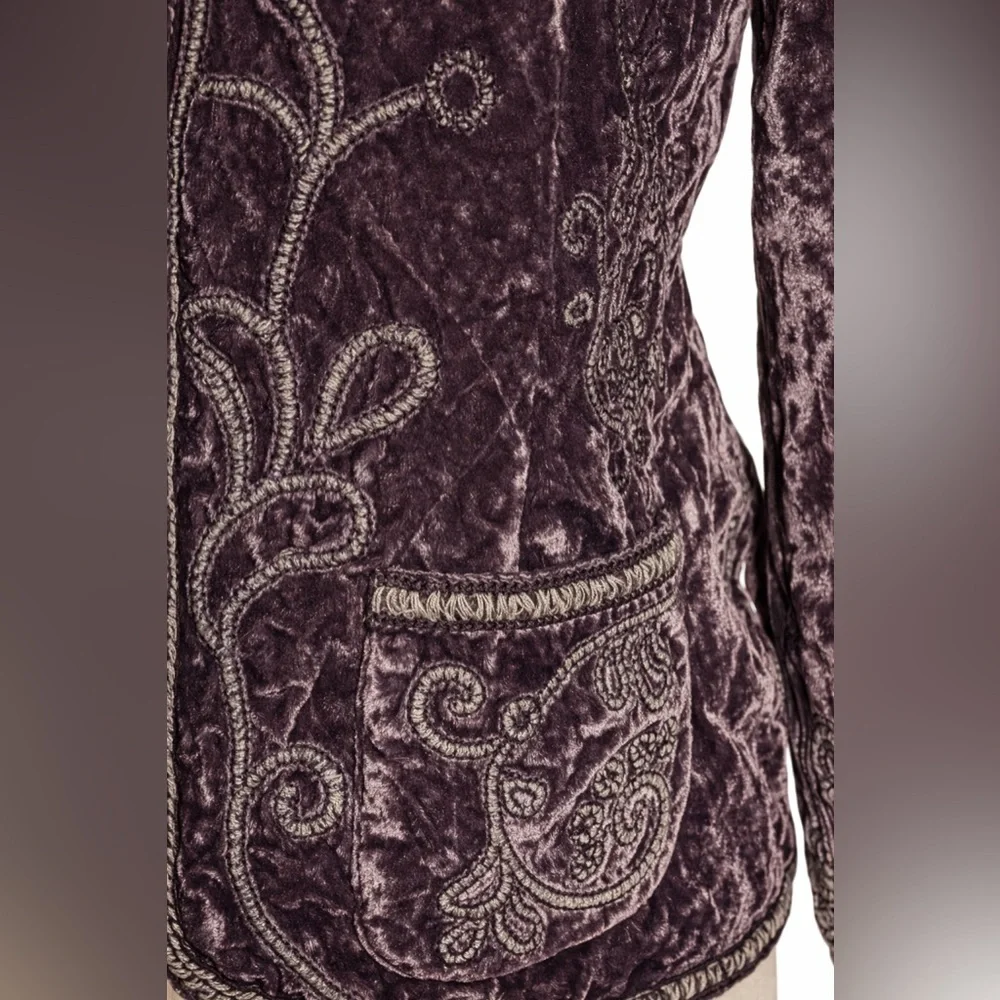 Purple crushed velvet embellished jacket- Laura Ashley Y2K SP - Picture 2 of 4